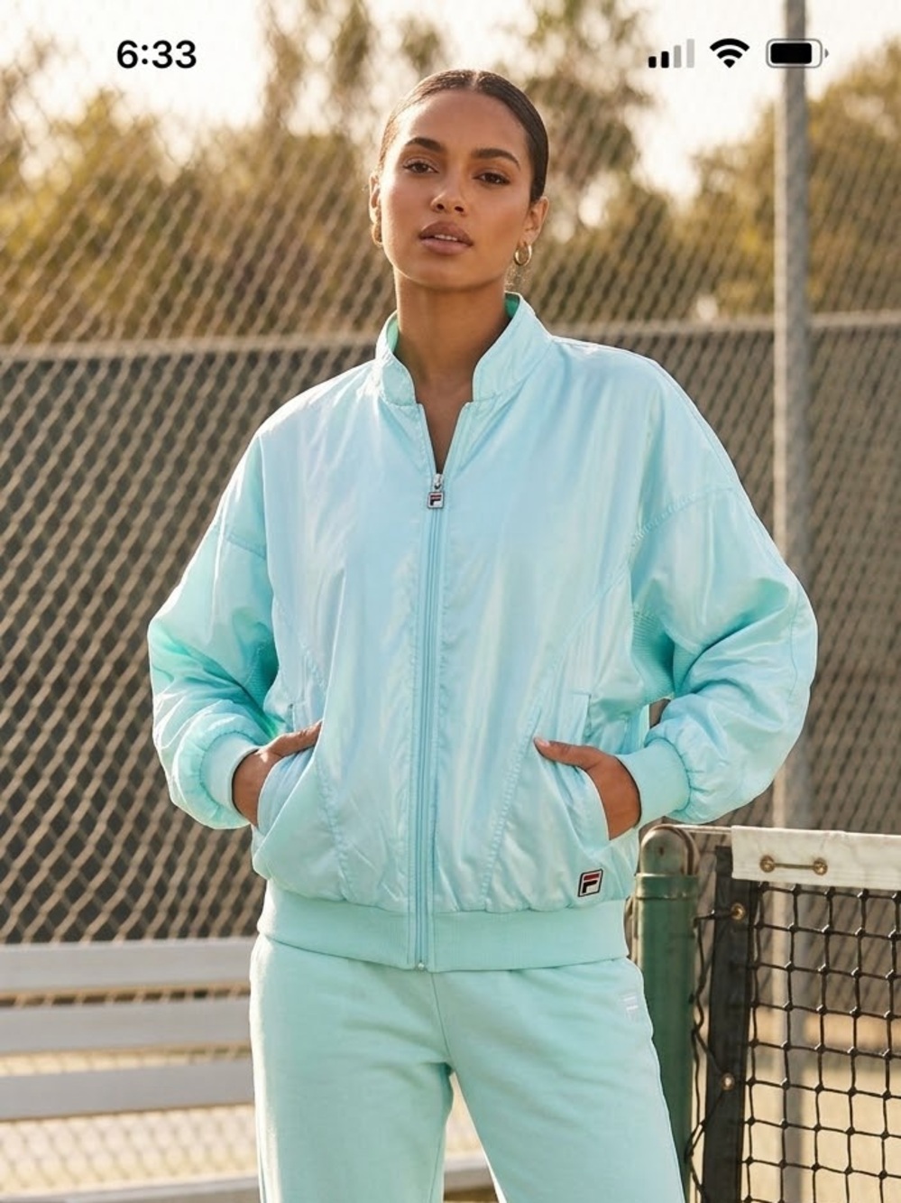 Vintage Fila Batwing Women’s Windbreaker Seafoam Green Sz10 Athleisure Retro 80s